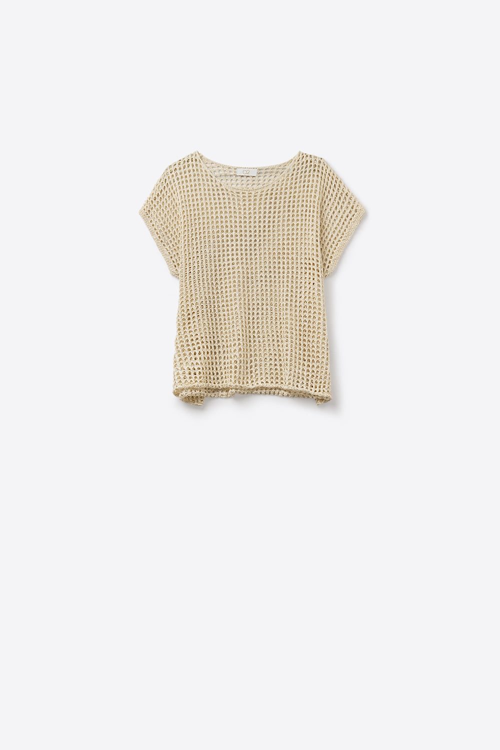 Open Knit Crochet dropped Sleeved Top in Beige