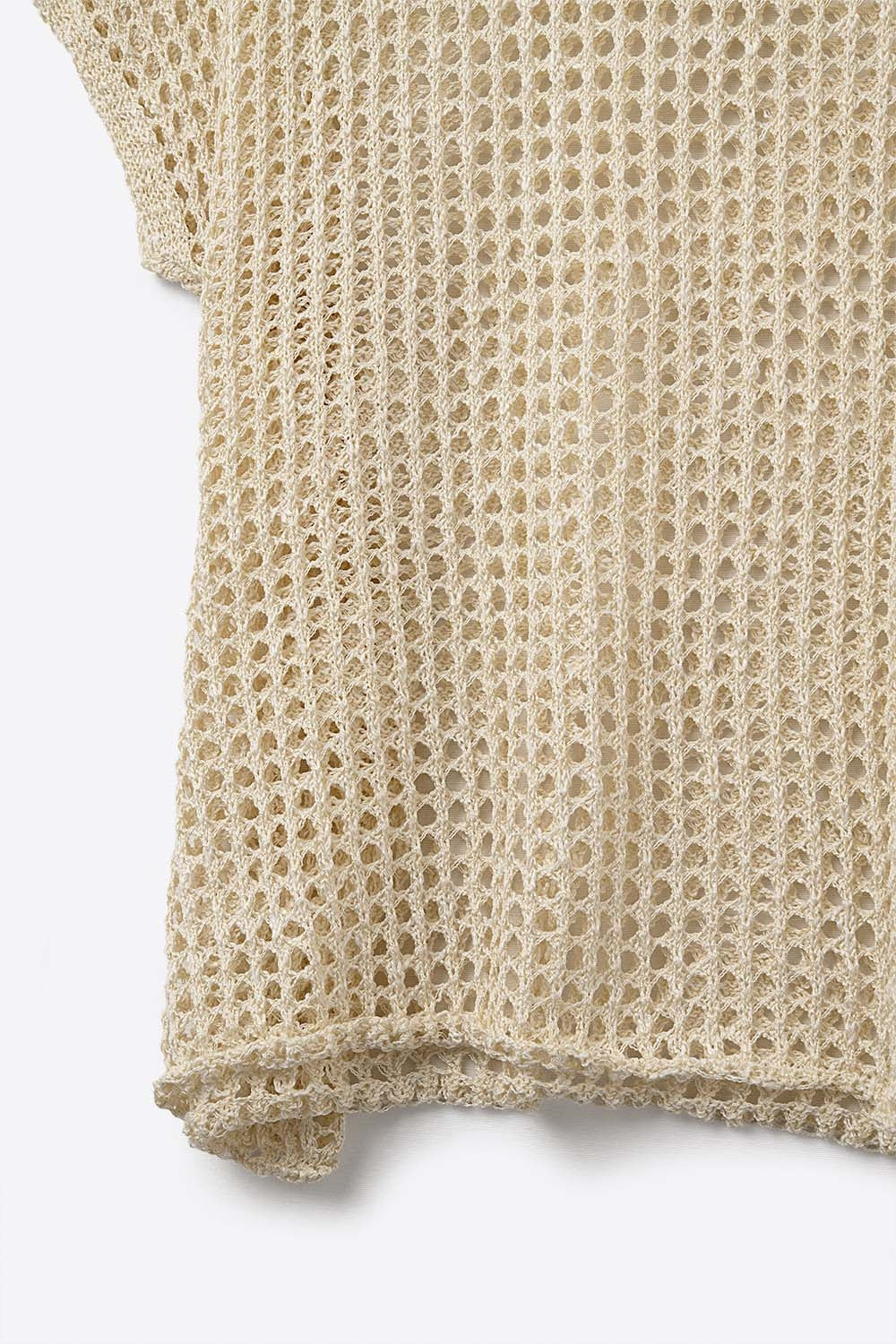 Open Knit Crochet dropped Sleeved Top in Beige