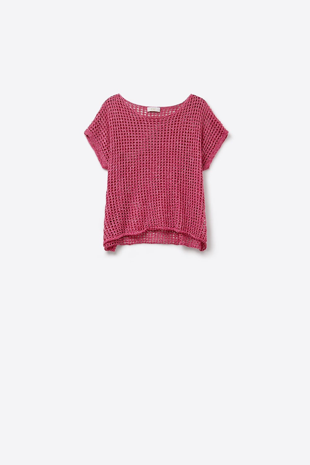Open Knit Crochet dropped Sleeved Top in Fuschia