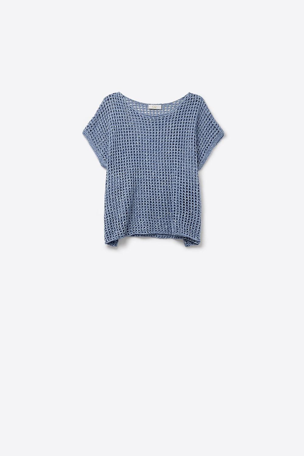 Open-knit dropped Short-sleeved Top in blue