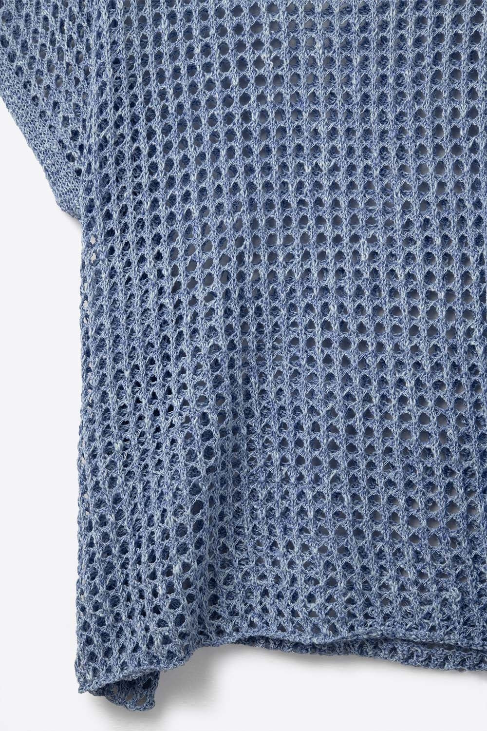 Open-knit dropped Short-sleeved Top in blue