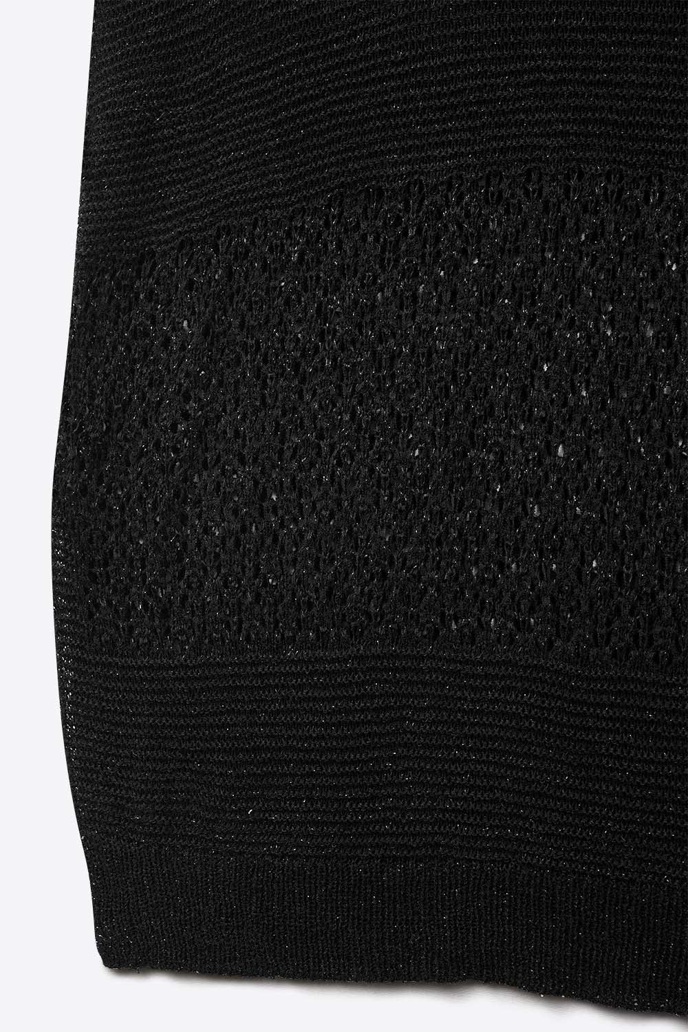 Black sweater with soft open knit and dropped sleeves