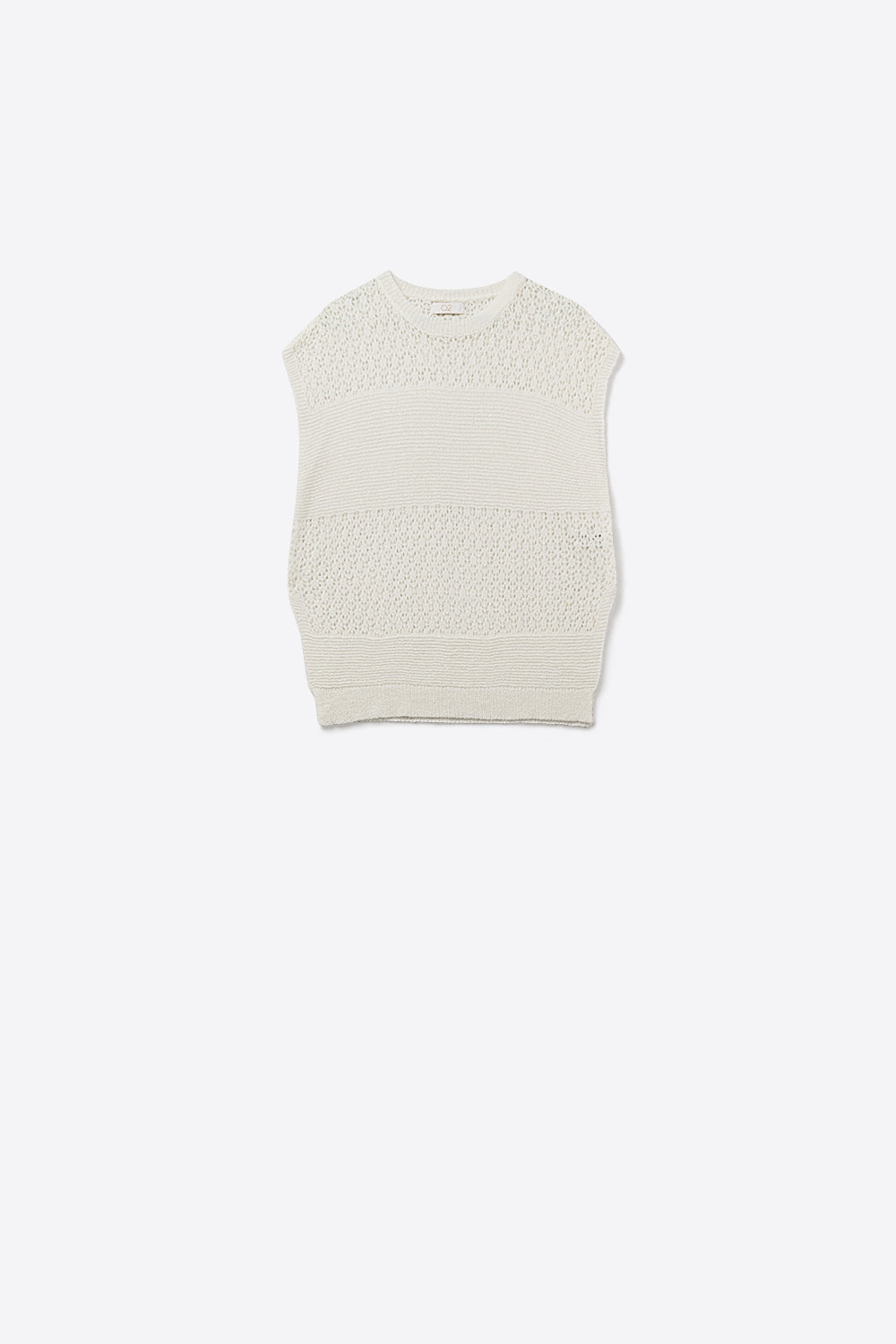 White sweater with soft open knit and dropped sleeves