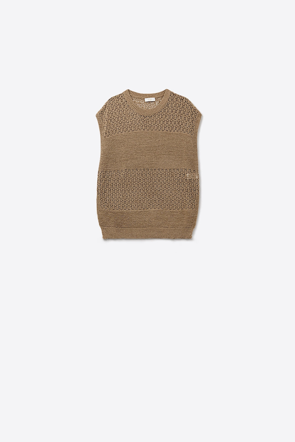 Camel sweater with soft open knit and dropped sleeves