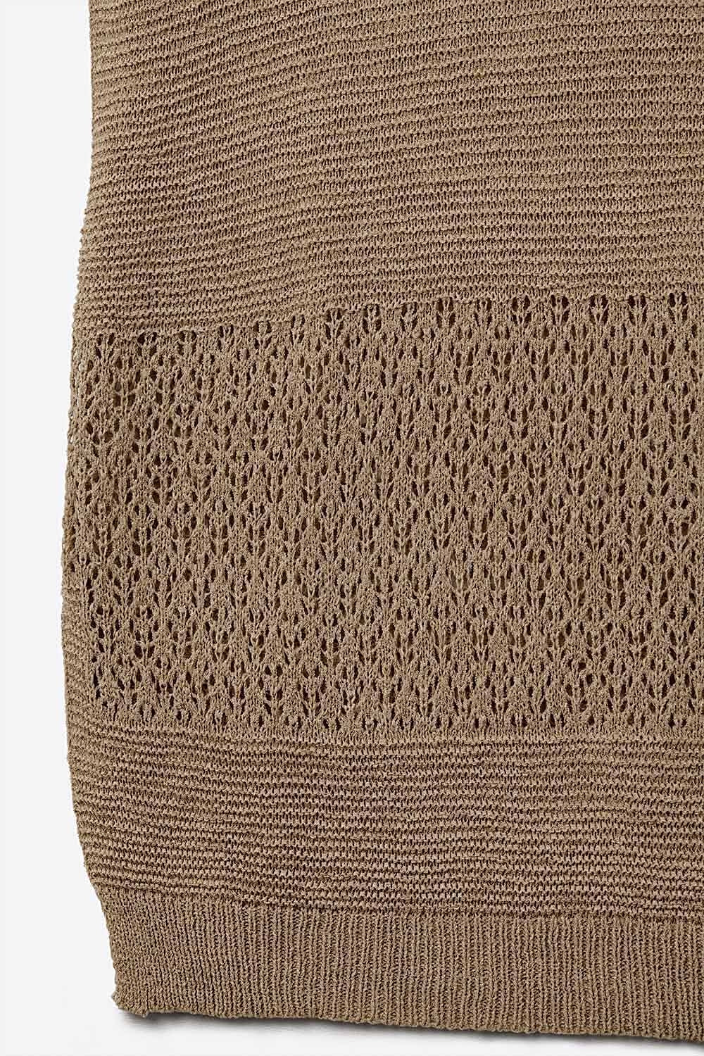 Camel sweater with soft open knit and dropped sleeves