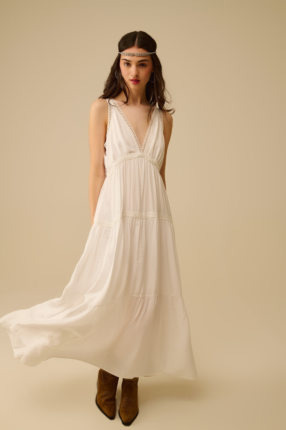 White Maxi Dress With Lace Details and boho style - dress