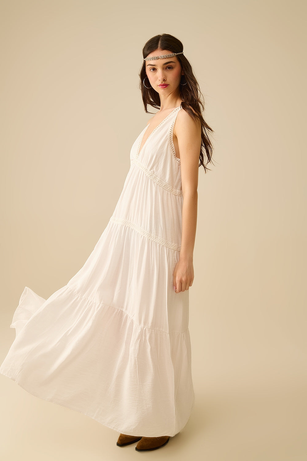 White Maxi Dress With Lace Details and boho style - dress