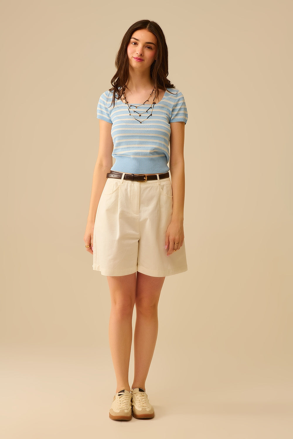 Square neck Stripped Sweater in baby blue and White - jumper