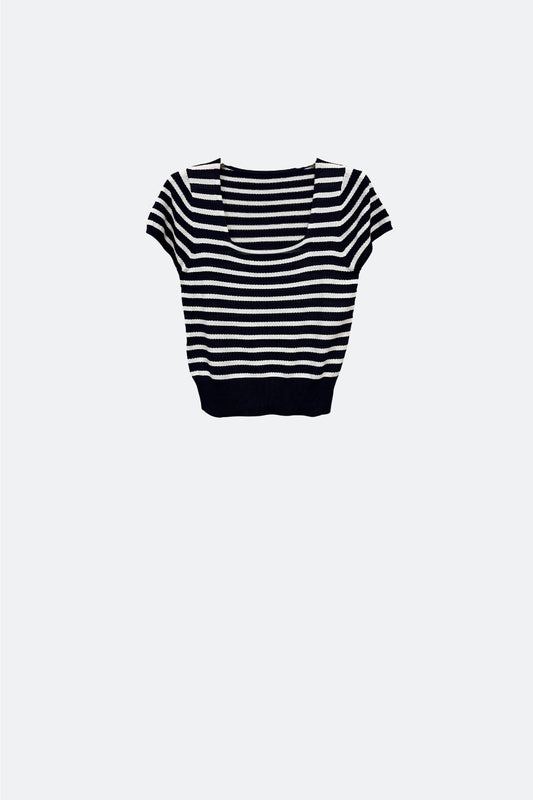 Square neck Stripped Sweater in White and Black