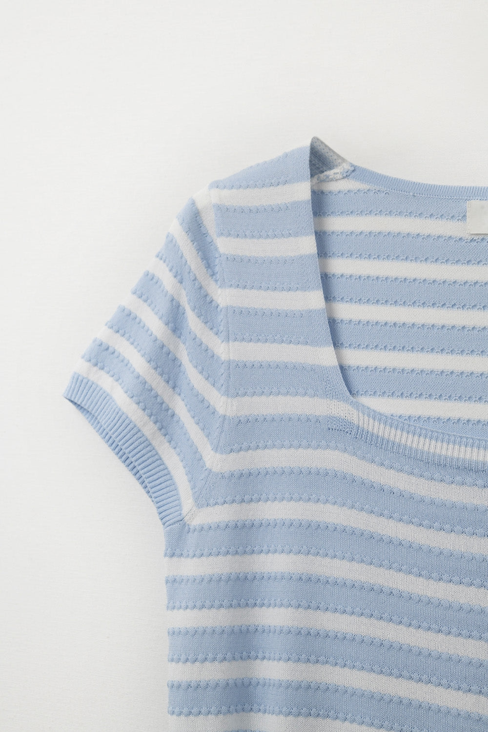 Square neck Stripped Sweater in baby blue and White - jumper