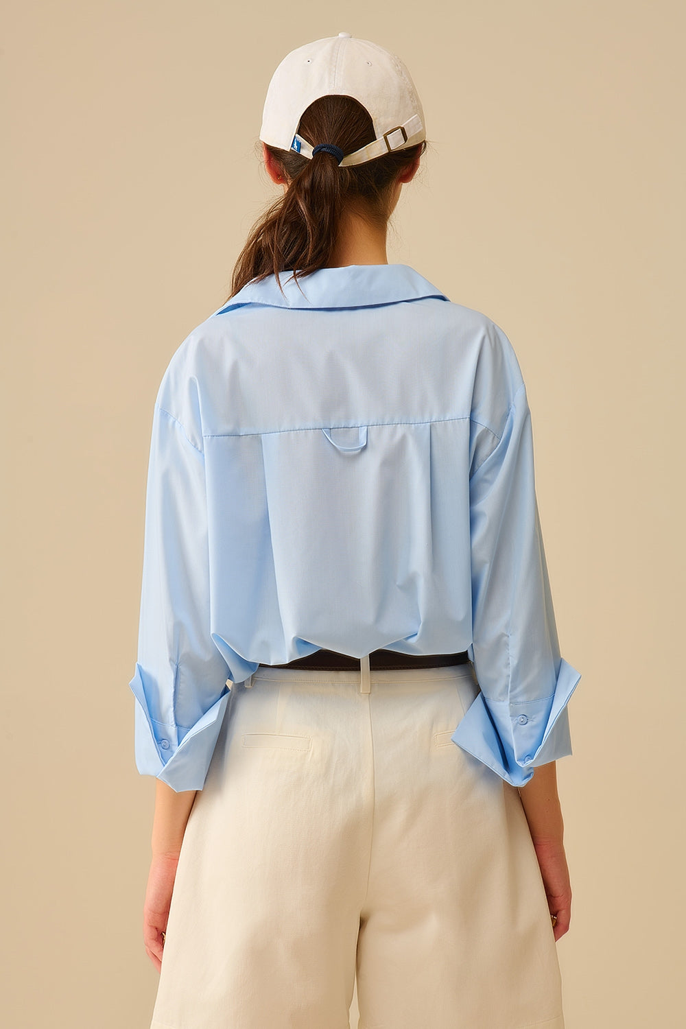 Blue poplin shirt with extra-wide cuffs - Shirts