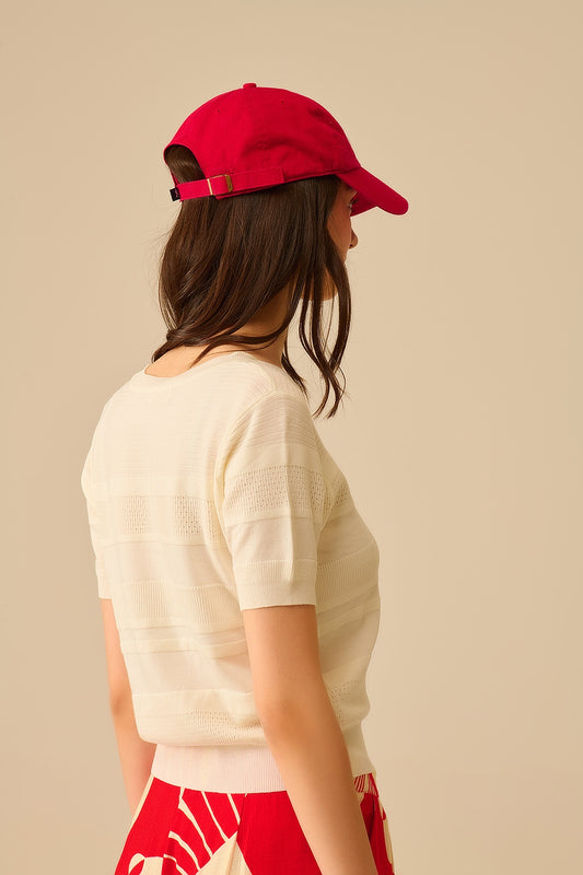 Textured Stripe Knit Sweater in White - jumper