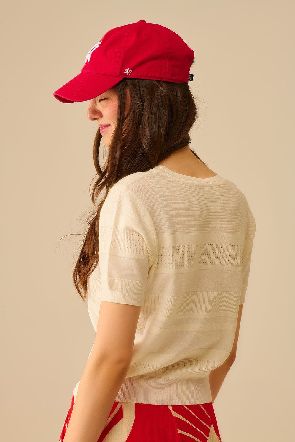 Textured Stripe Knit Sweater in White - jumper