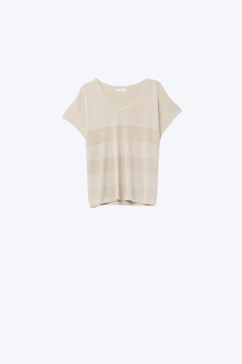 Beige V-neck knit sweater with open stitch detail - Jumpers