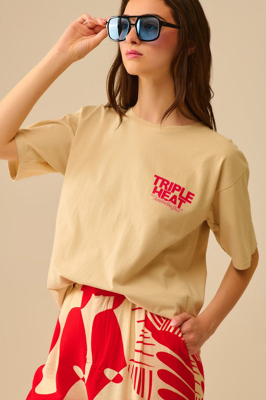 Beige relaxed fit Short Sleeve TRIPLE HEAT T-shirt - top
