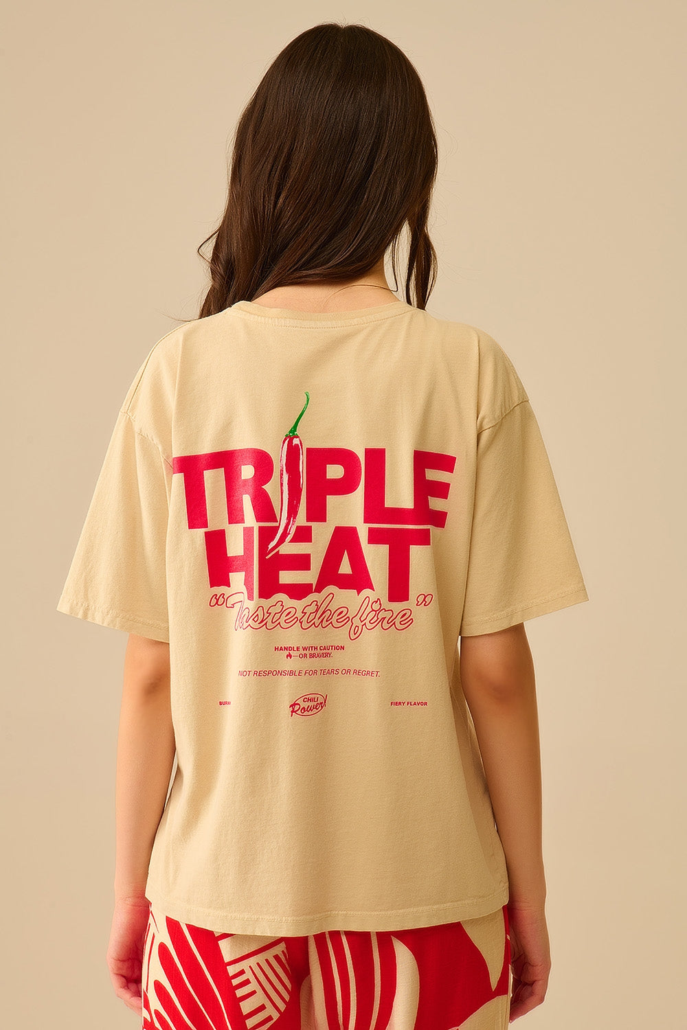 Beige relaxed fit Short Sleeve TRIPLE HEAT T-shirt - top