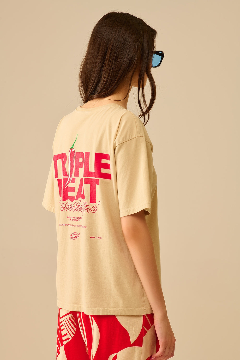 Beige relaxed fit Short Sleeve TRIPLE HEAT T-shirt - top