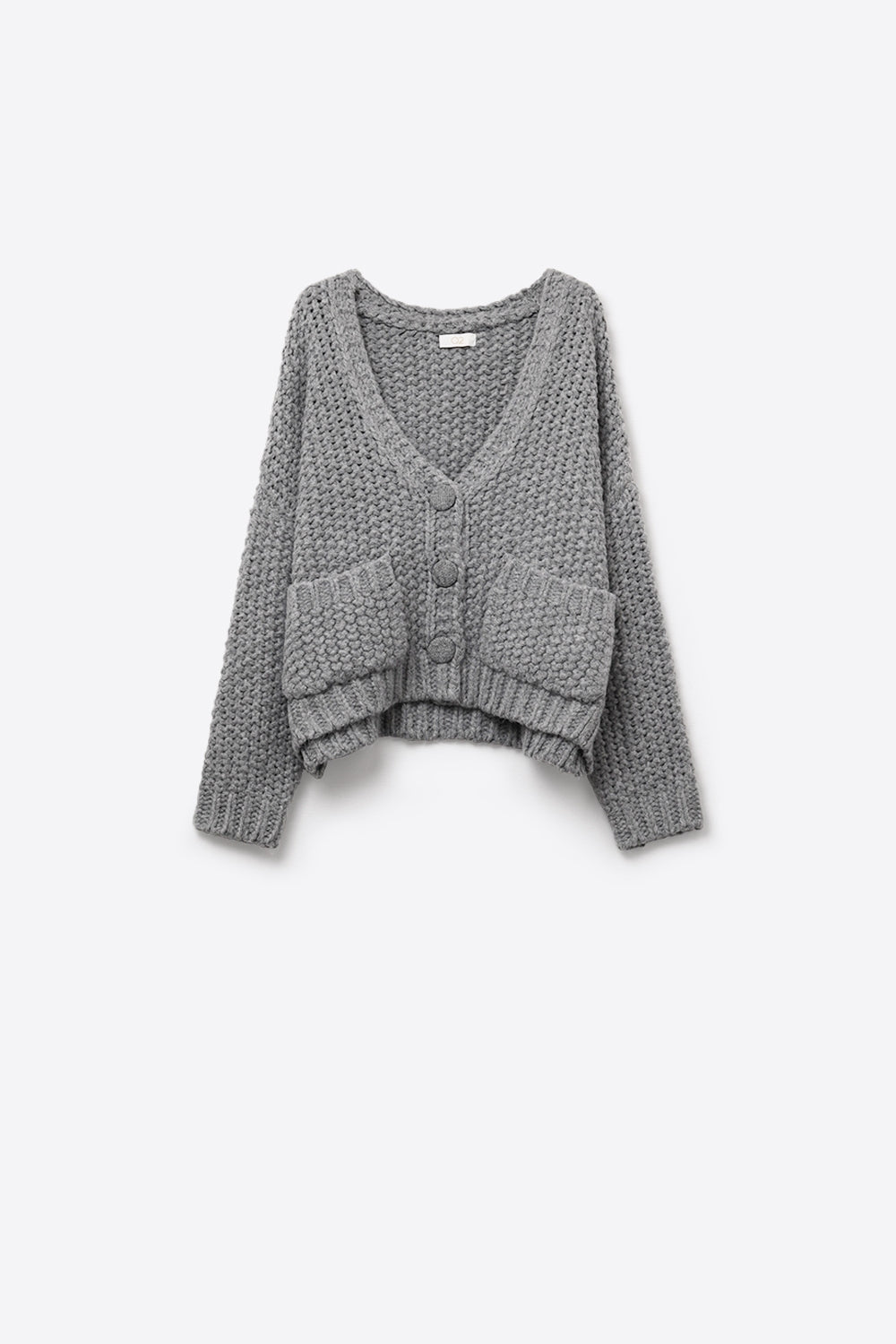 Oversized gray chunky knit jacket with pockets