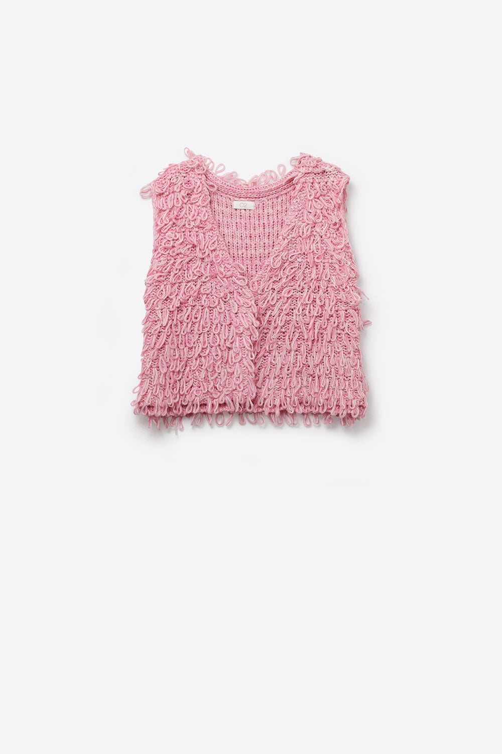 Loop Knit Vest with Textured Fringe Effectm in pink