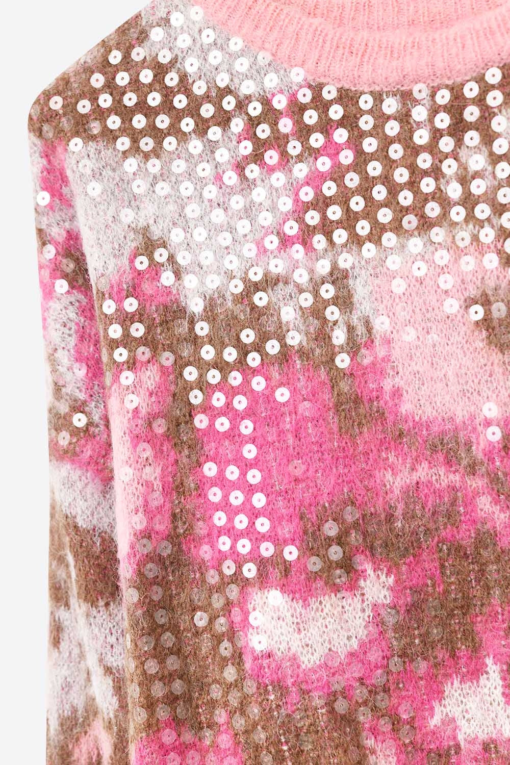 Pink Animal Print Sweater With Sequins