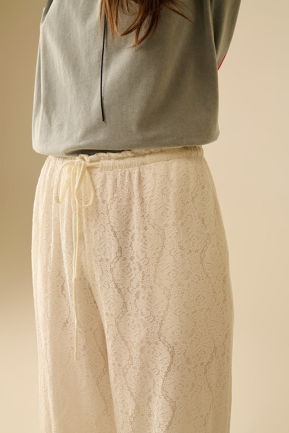 wide-legged lace pants with elastic waistband - trousers