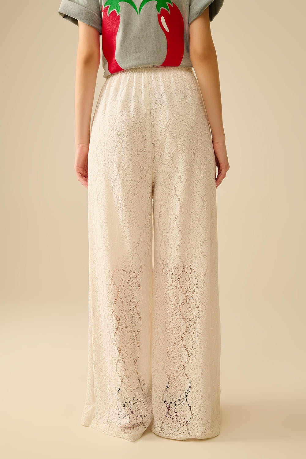 wide-legged lace pants with elastic waistband - trousers