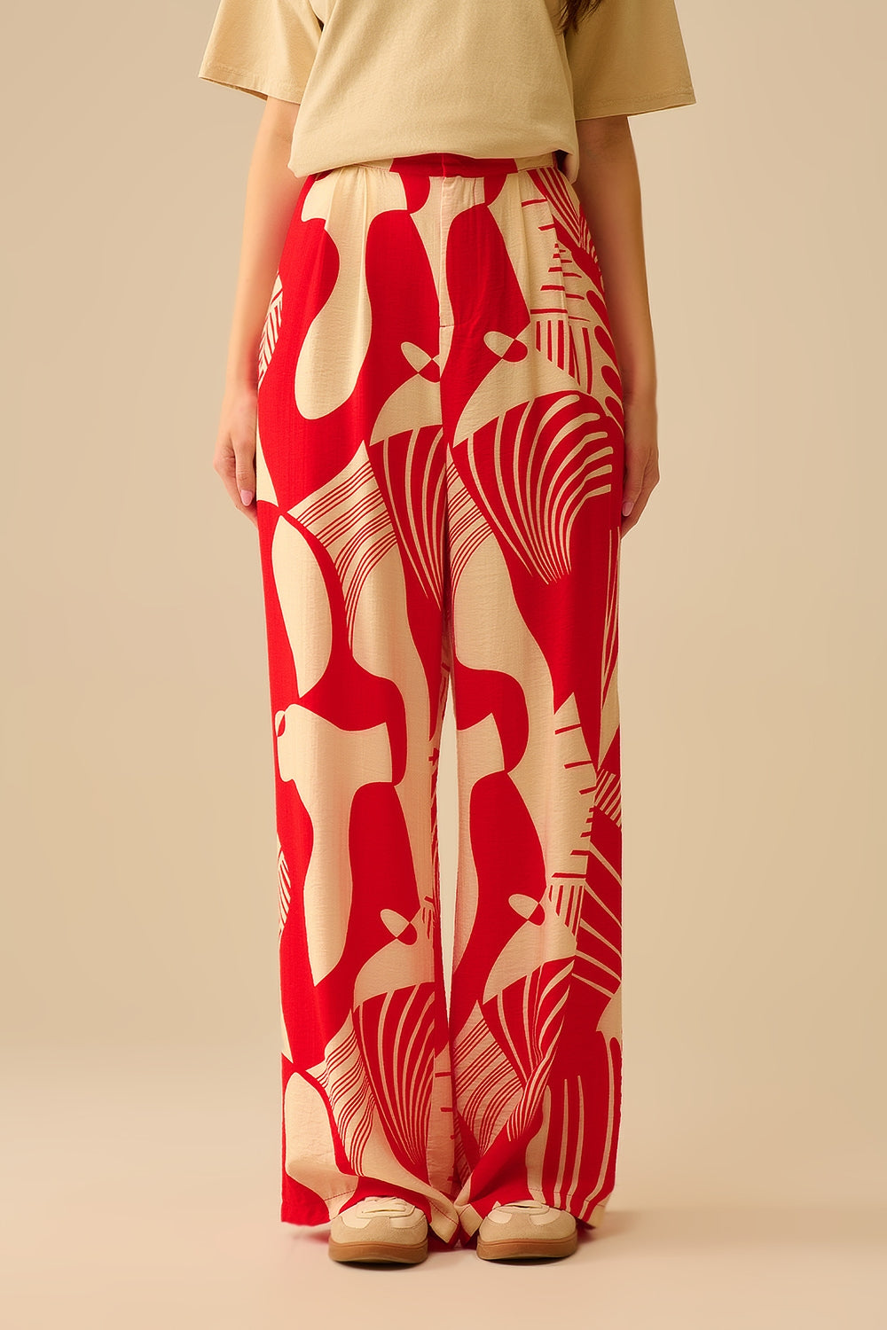 Red abstract print wide-leg trousers - trousers