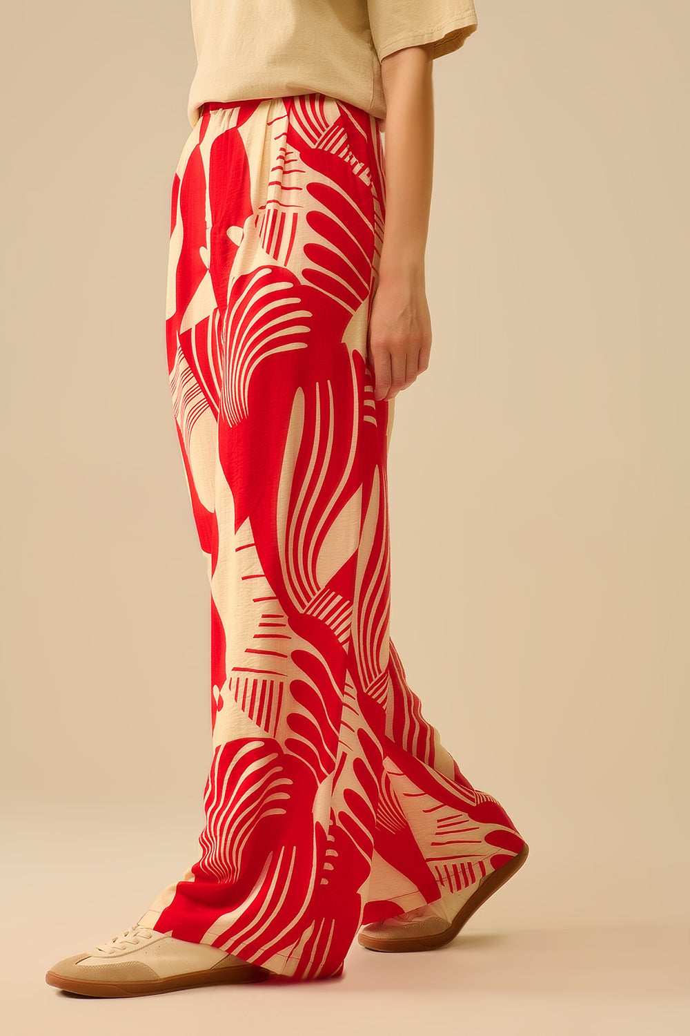 Red abstract print wide-leg trousers - trousers