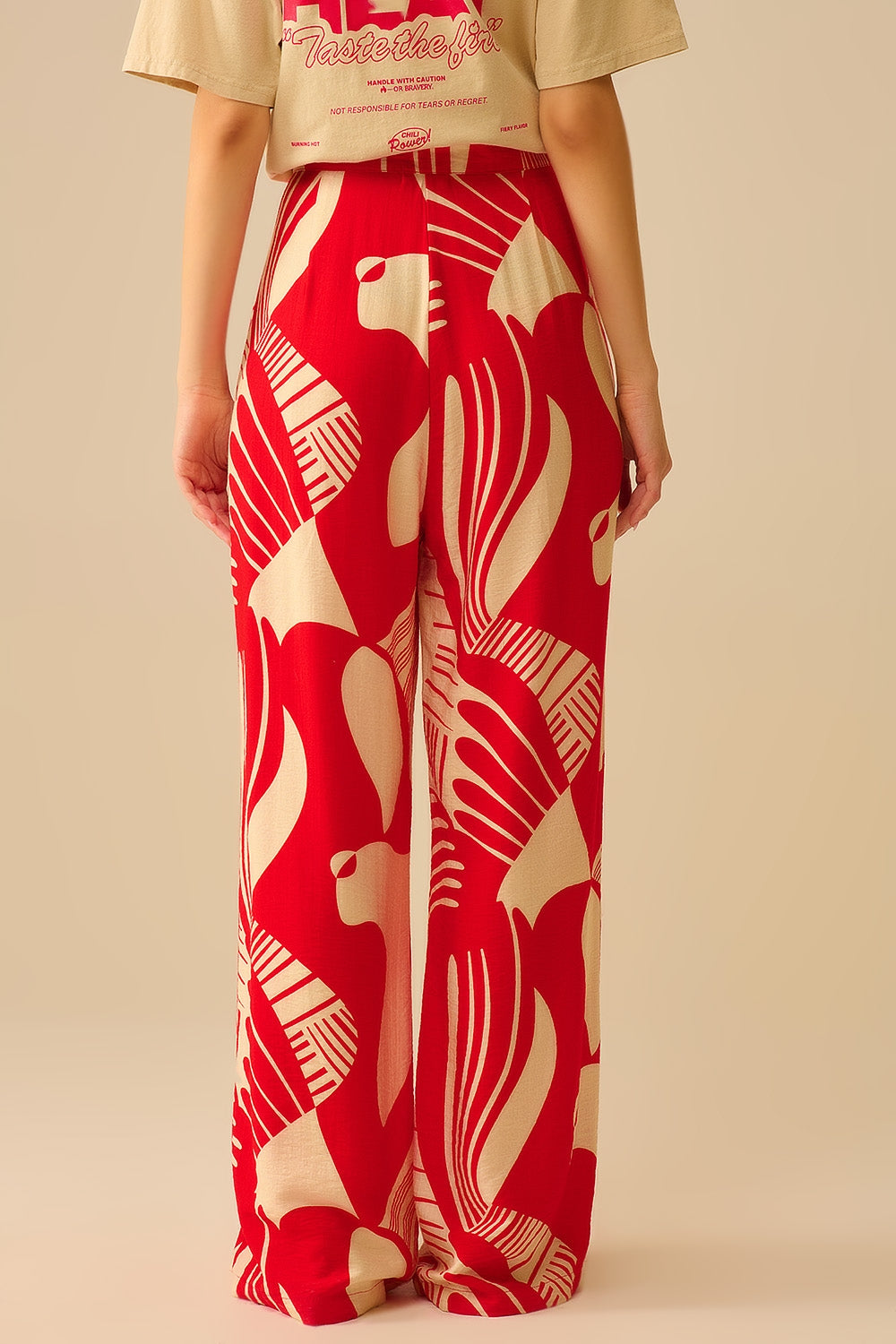 Red abstract print wide-leg trousers - trousers