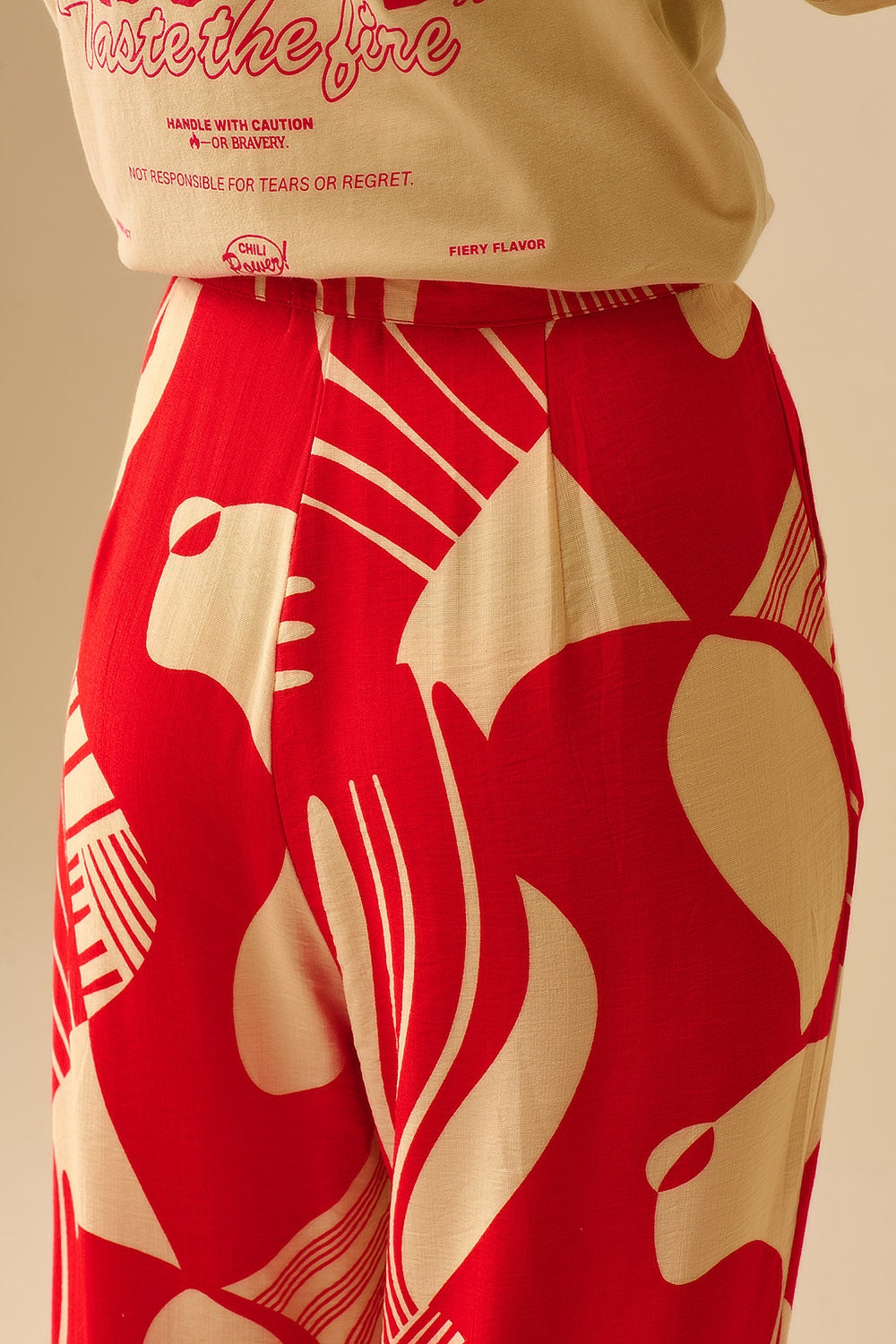 Red abstract print wide-leg trousers - trousers