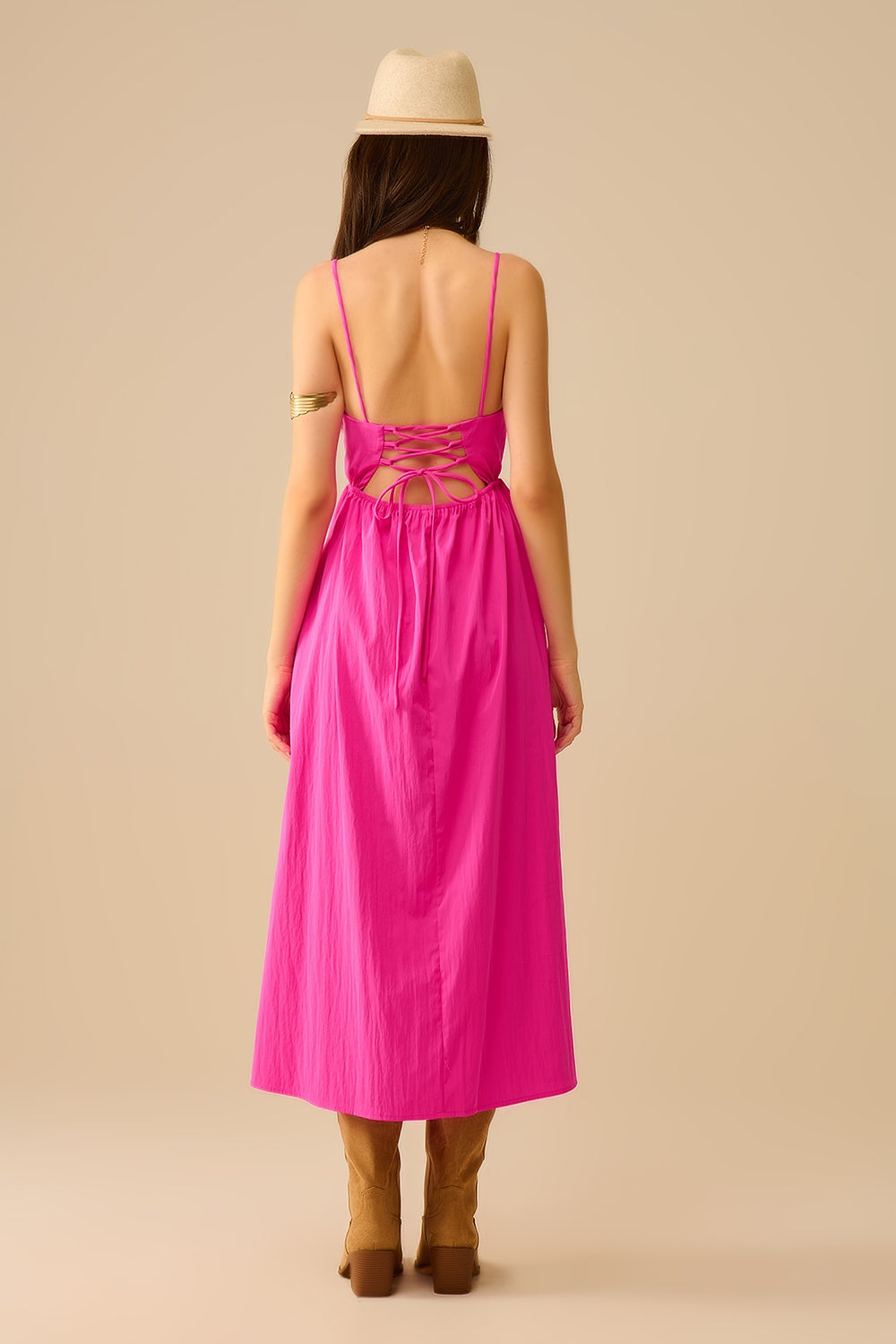 Fucshia maxi dress with embroidered palms - dress