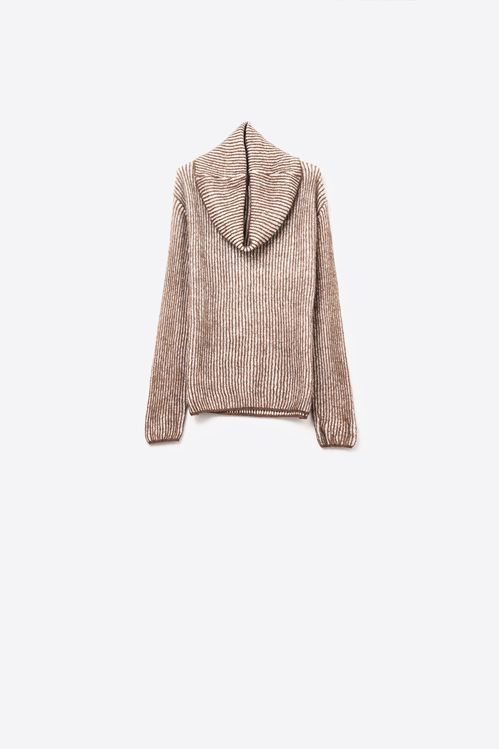 Brown ribbed knit sweater with a roll neck