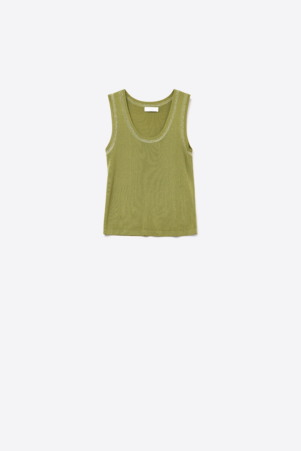 Olive Sleeveless Knit Top with Metallic Trim
