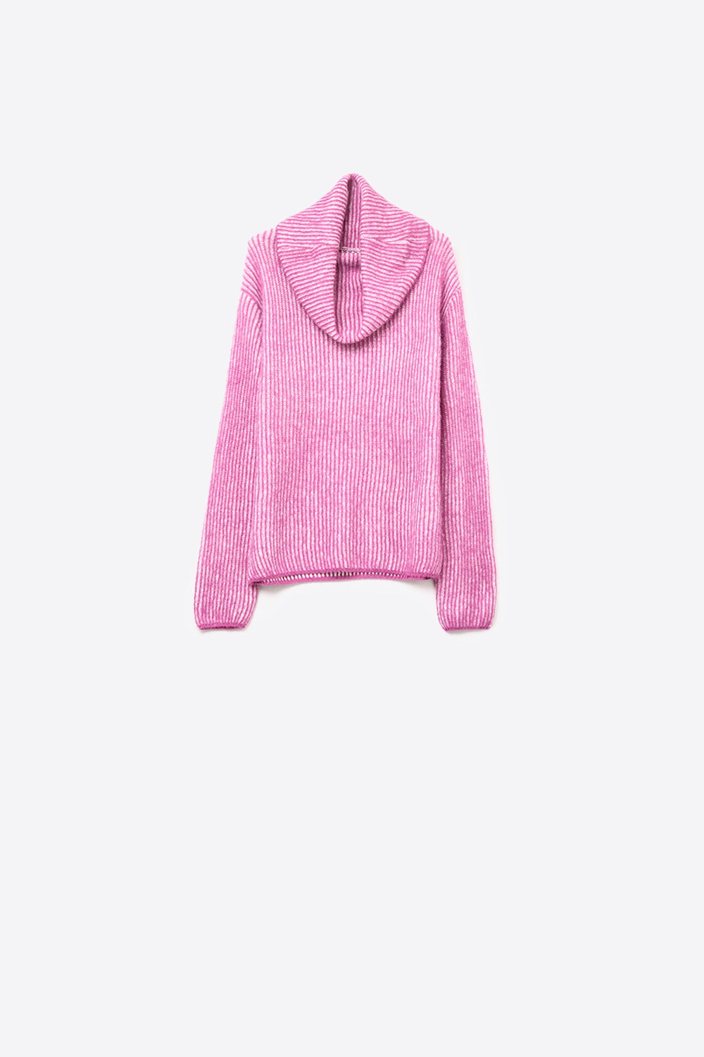 fuchsia ribbed knit sweater with a roll neck