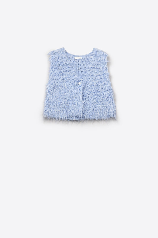 Luxurious vest with light blue long-haired texture - Cardigans
