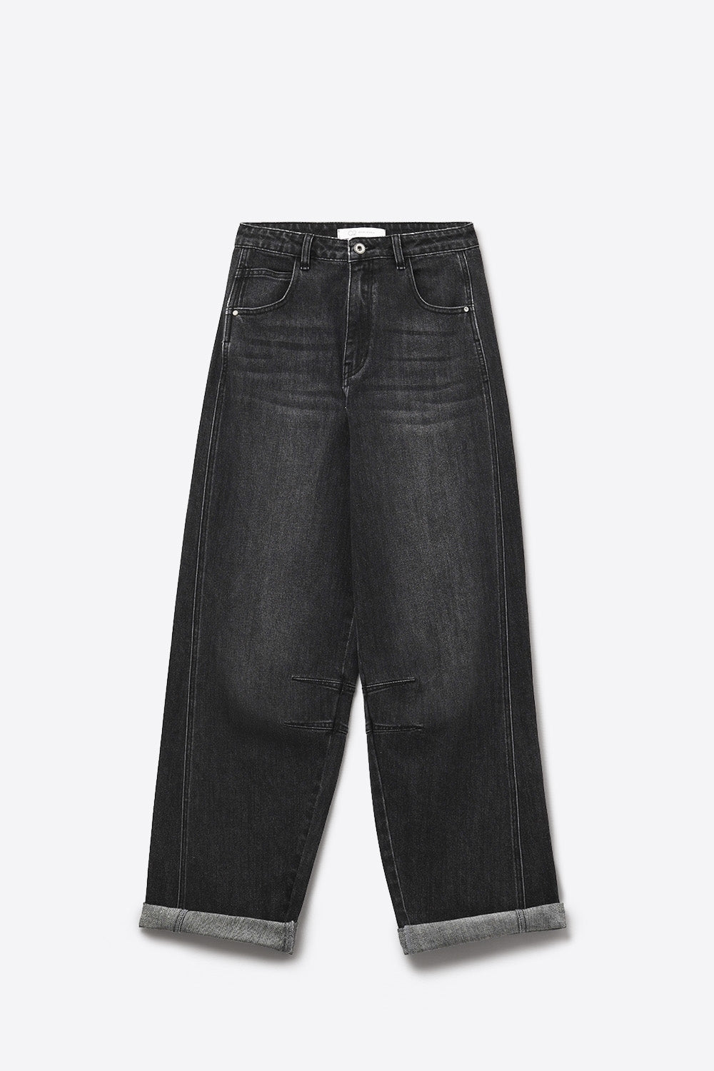 Washed Black Denim Barrel Jeans - Denim
