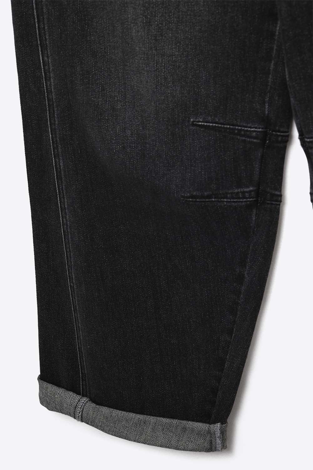 Washed Black Denim Barrel Jeans - Denim