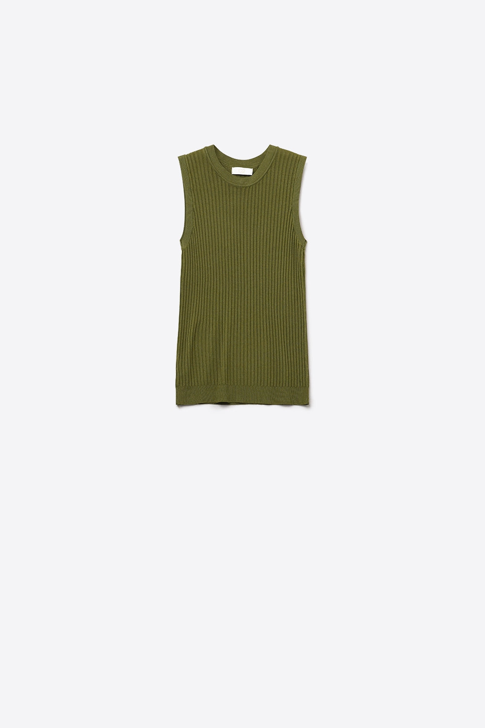 Khaki Sleeveless Ribbed knitted Top - Jumpers
