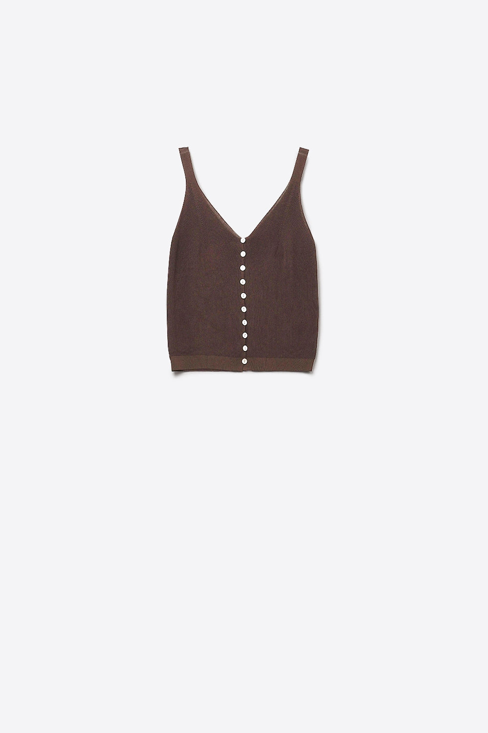 brown Knit Buttoned Crop Top