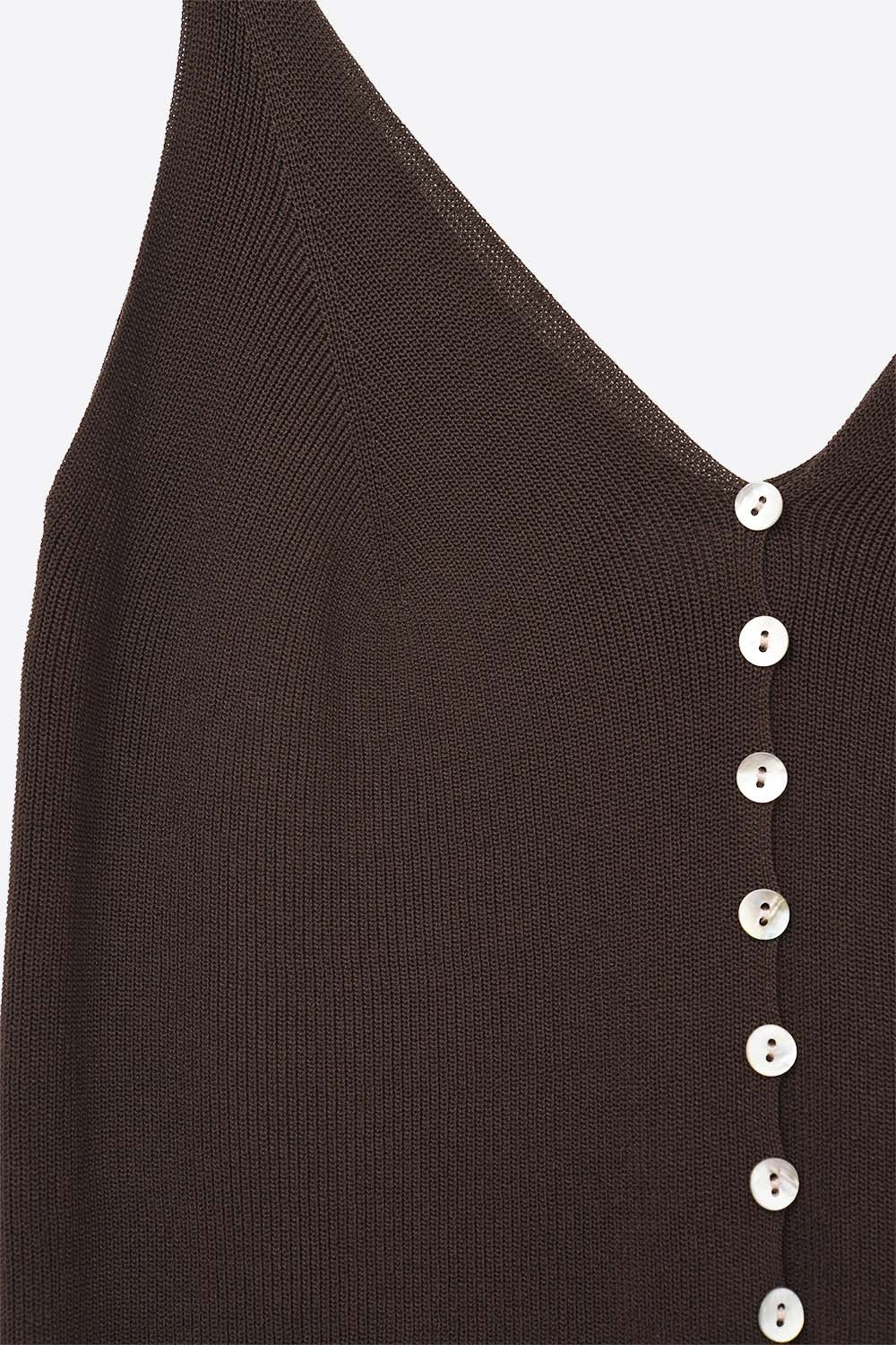 brown Knit Buttoned Crop Top