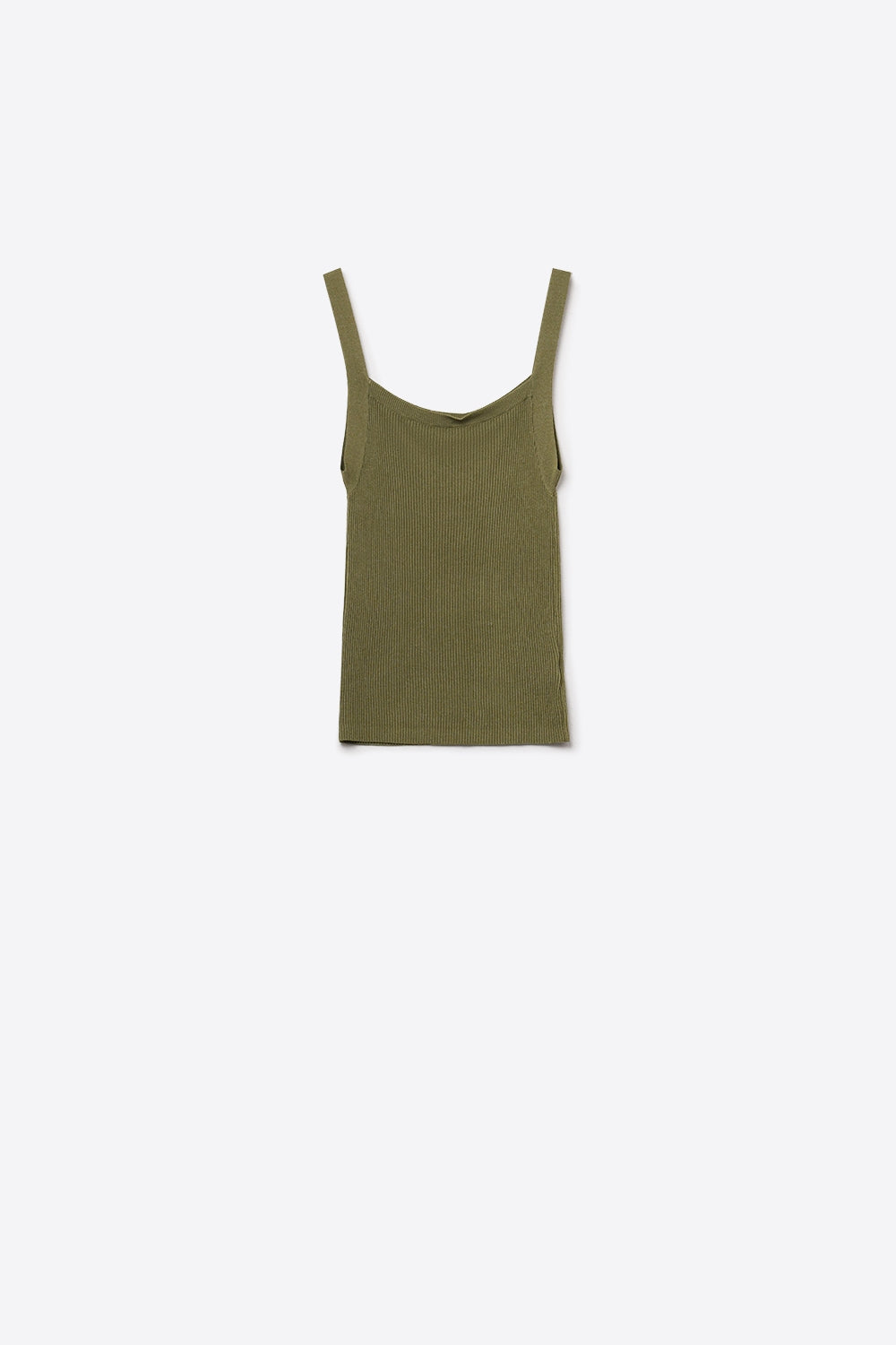 Khaki Green Ribbed Knit Top with Wide Straps