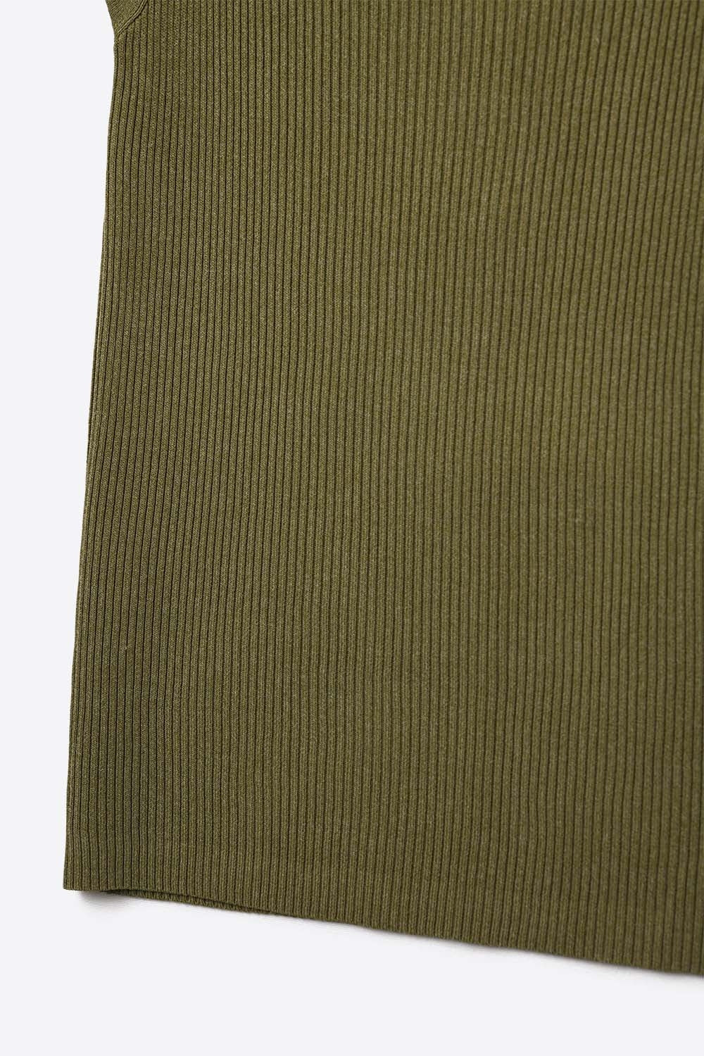 Khaki Green Ribbed Knit Top with Wide Straps