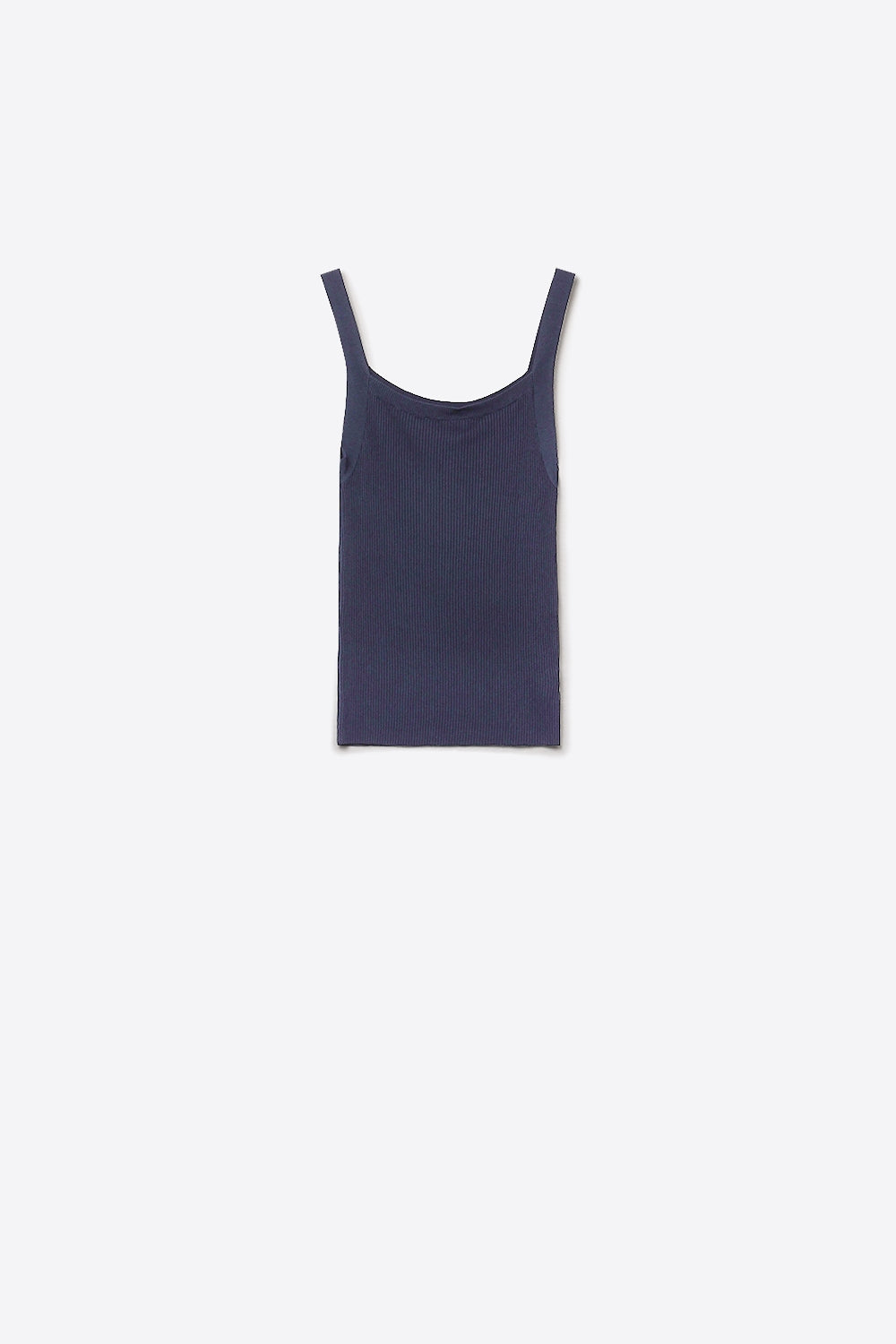 Navy Ribbed Knit Top with Wide Straps