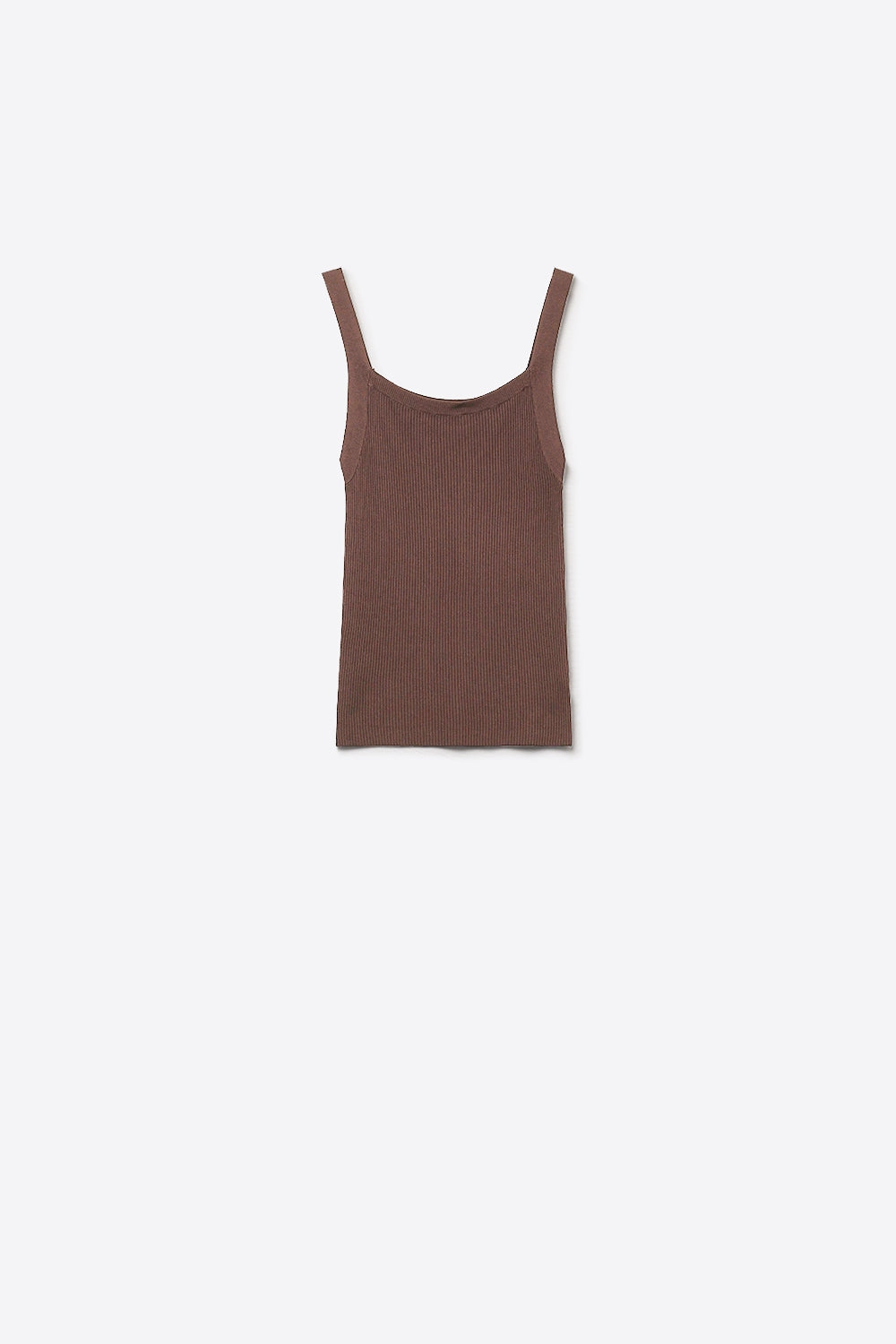 Brown Ribbed Knit Top with Wide Straps