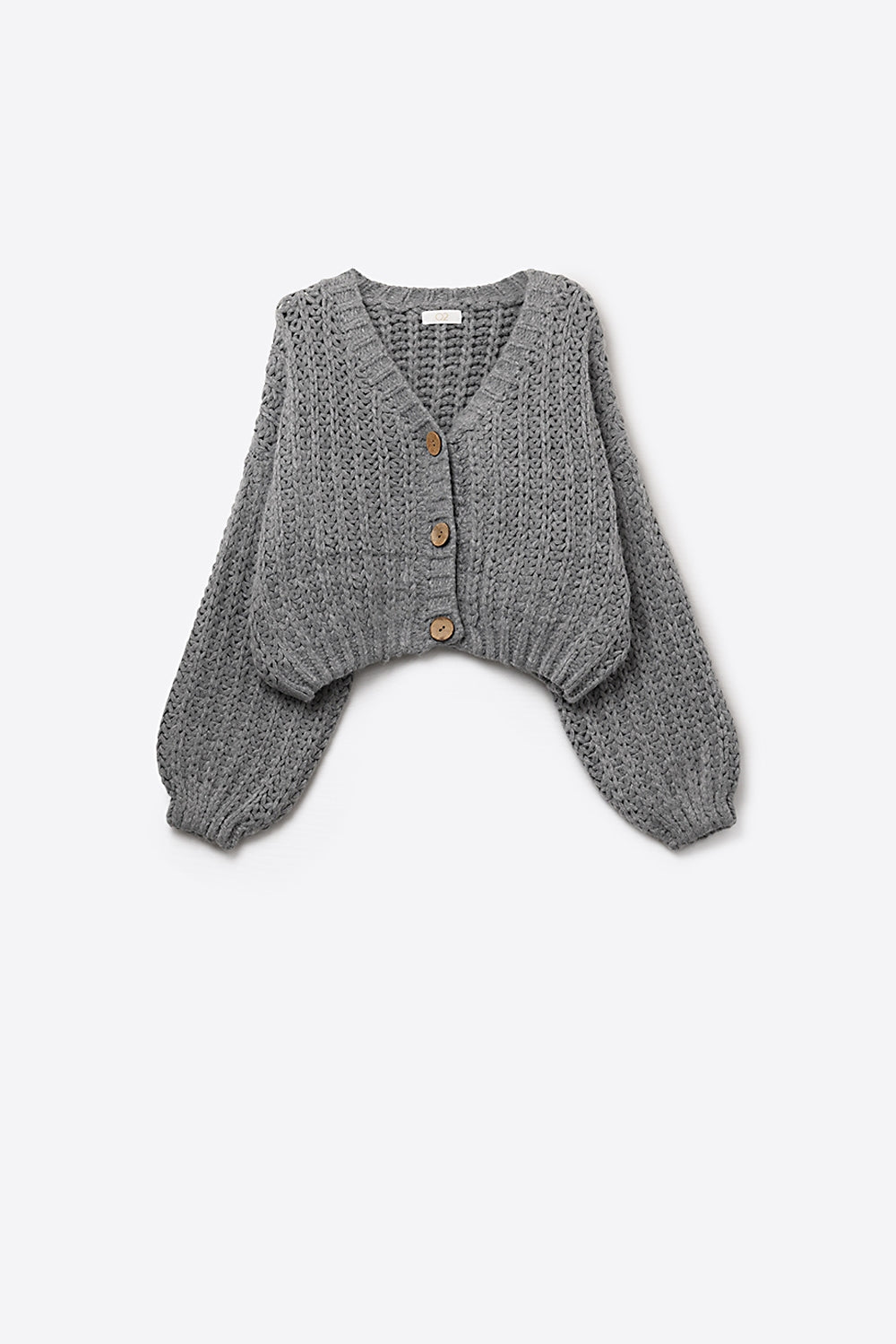 Open Knit Chunky Cardigan In grey with buttons