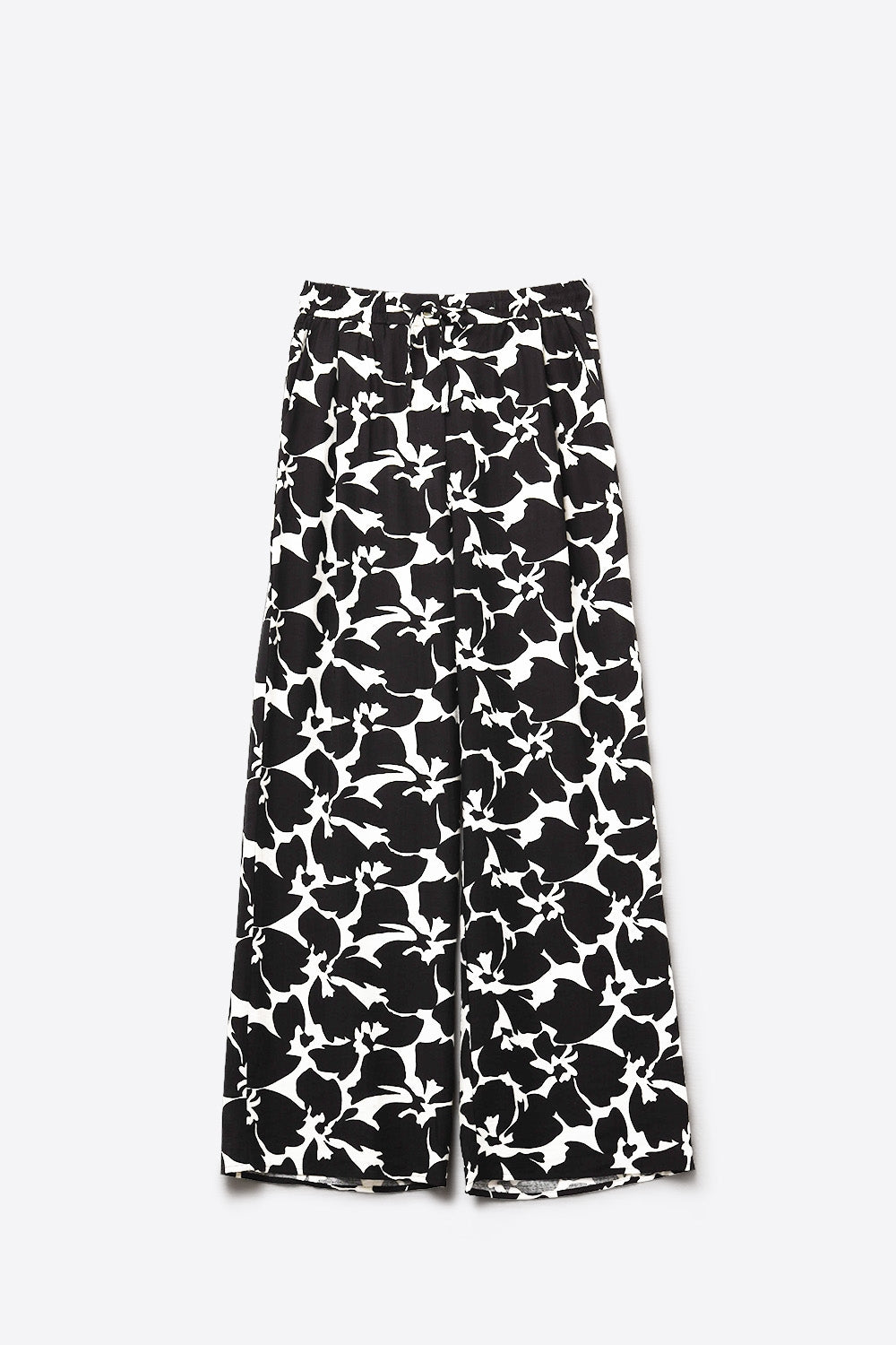 Hawaiian Floral Print Straight Pants in Black and White - trousers