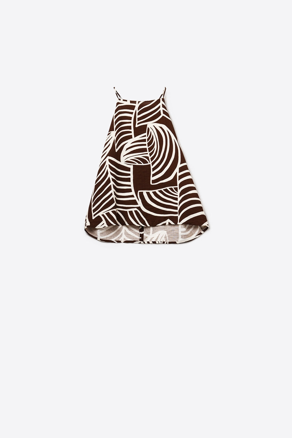 Brown Sleeveless Halter Top with White Leaf Print - top
