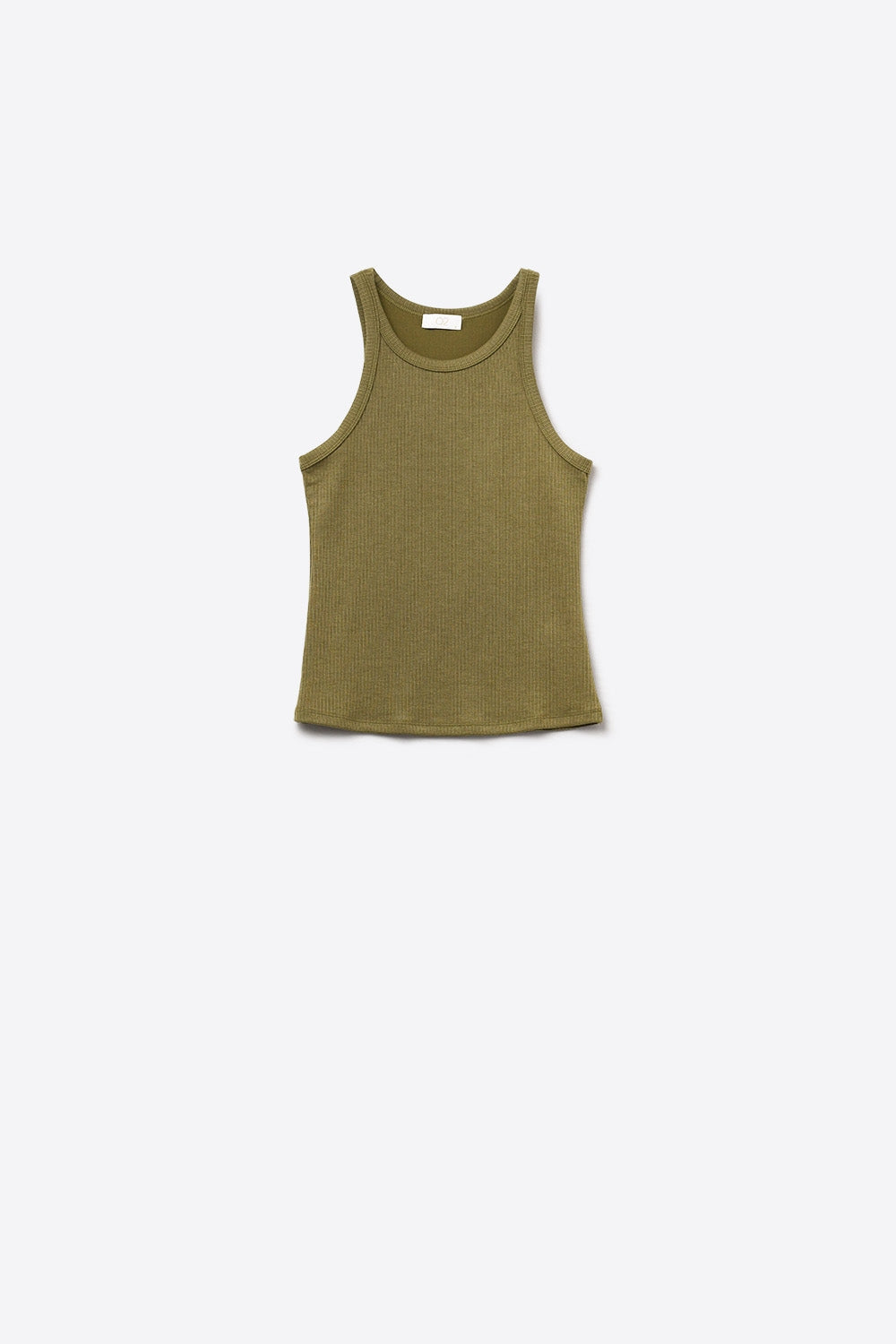 Khaki Tight-fitting swimmer-type T-shirt with round neckline and straps - top