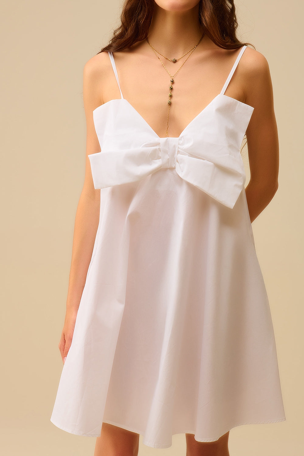 White poplin mini dress with a big bow detail - dress