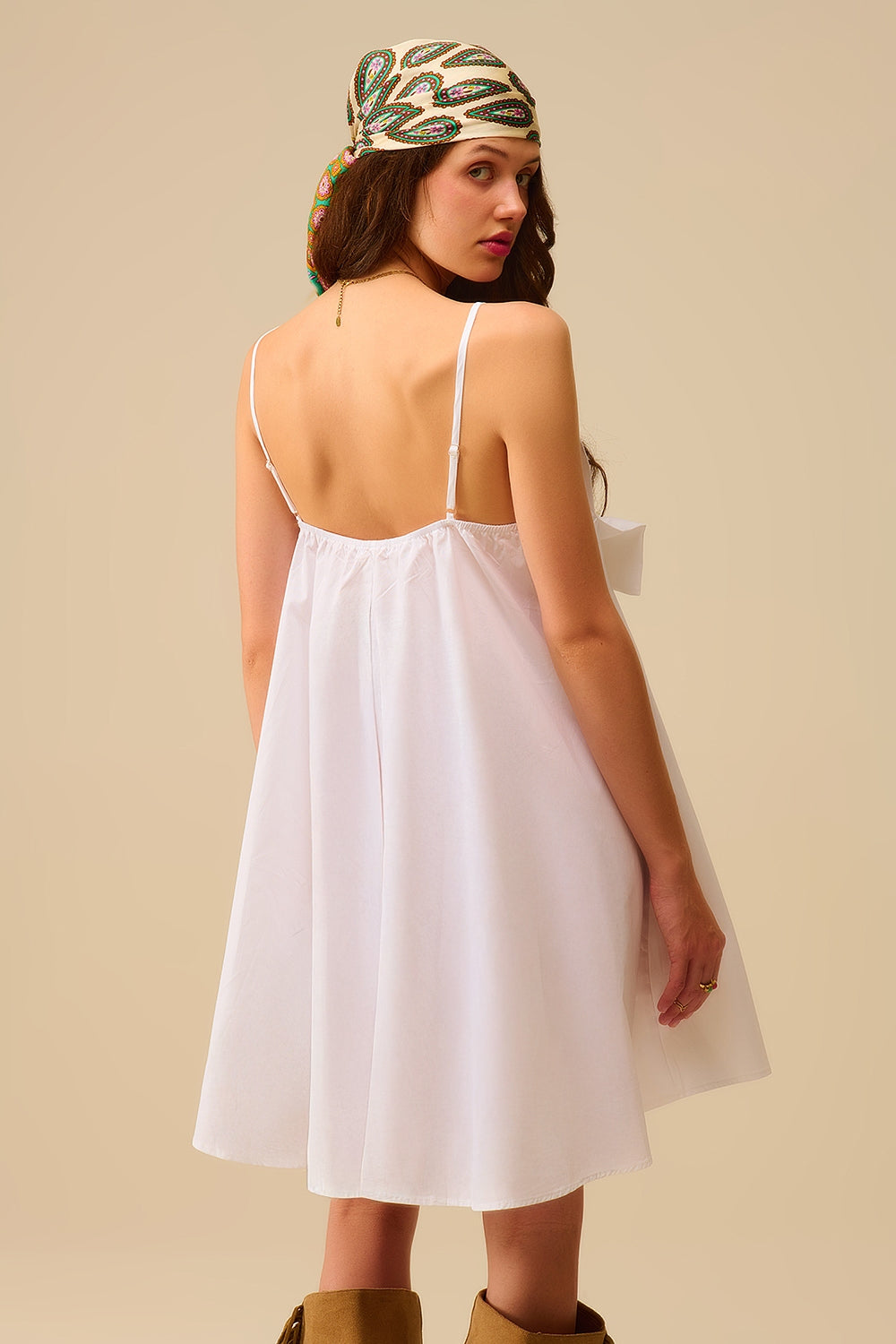 White poplin mini dress with a big bow detail - dress